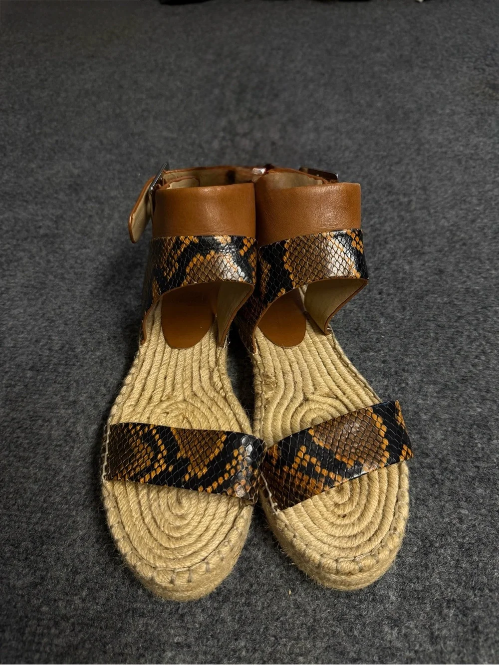 Marc Fisher Brown Snake-Print Espadrille Sandals
